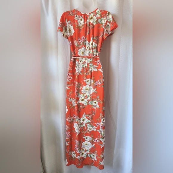 New Superfoxx Orange Floral Short Sleeve Wrap Maxi Dress Size XS - Picture 10 of 10